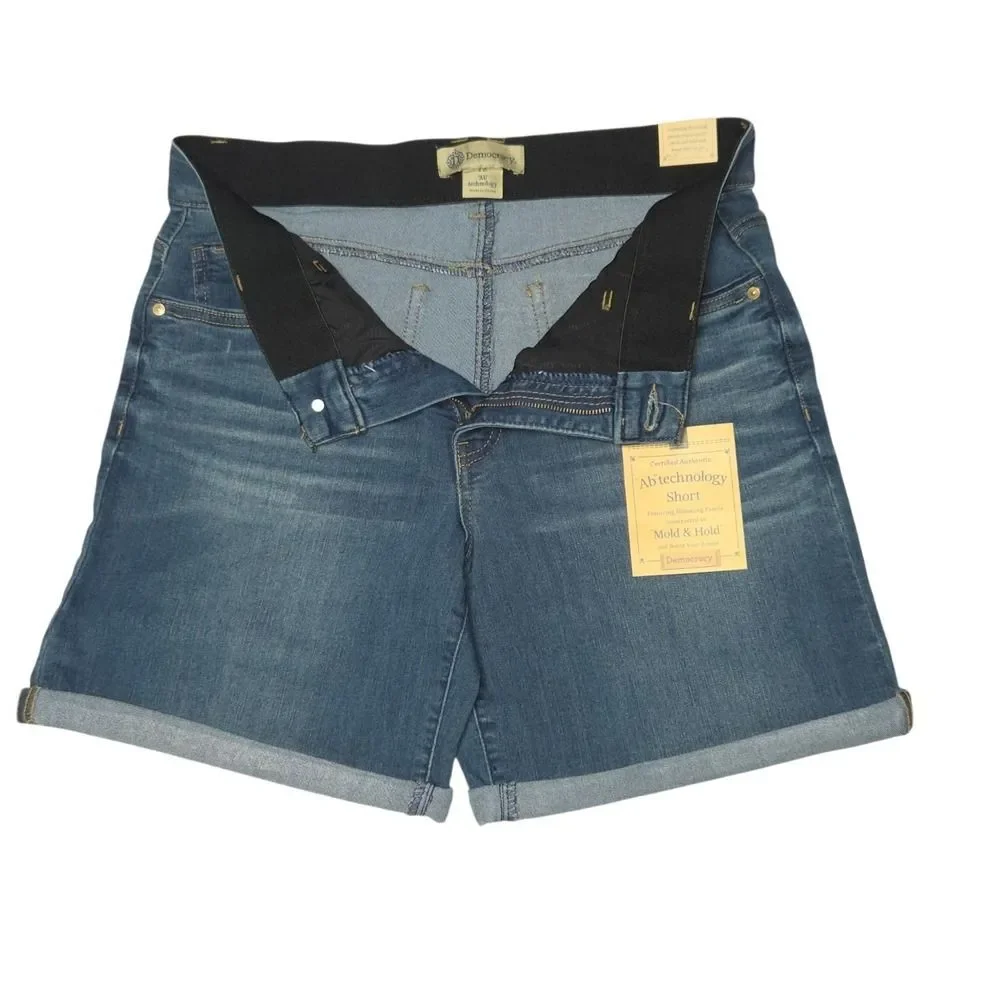Democracy Destructed Denim Rolled Cuff Shorts Size 16 Blue Booty Lift Mold Hold